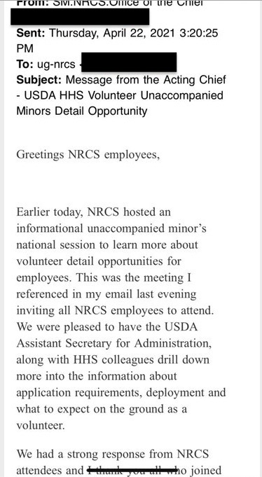 NRCS email to staff regarding HHS volunteer program (Screenshot obtained by The Spectator)