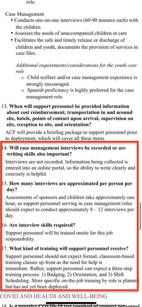 Office of Refugee Resettlement FAQs for volunteers (Screenshot obtained by The Spectator)