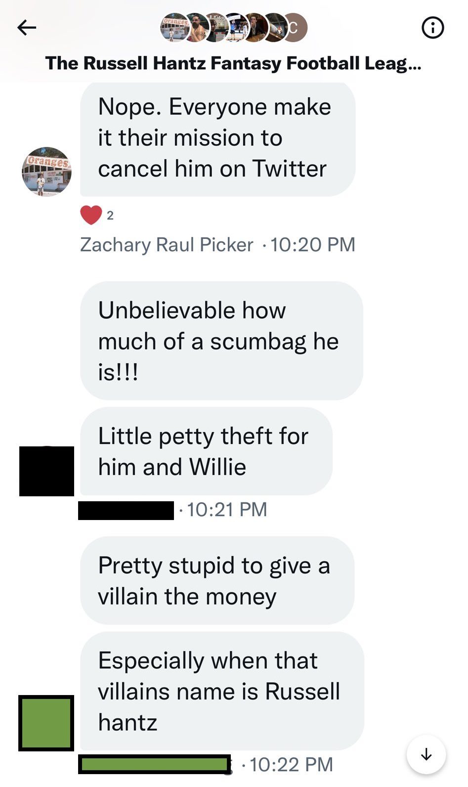 The Russell Hantz Fantasy Football League DMs (Screenshot: Twitter) 