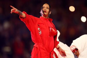 Rihanna performs onstage during the Apple Music Super Bowl LVII Halftime Show (Photo by Ezra Shaw/Getty Images)