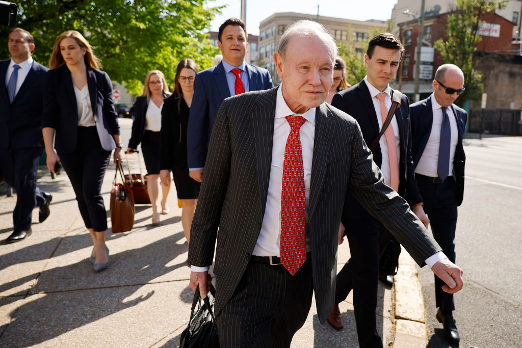 APRIL 18: Members of the Fox News legal team, including lawyer Dan Webb (C), leave the Leonard Williams Justice Center after settling a lawsuit with Dominion Voting Systems (Photo by Chip Somodevilla/Getty Images)